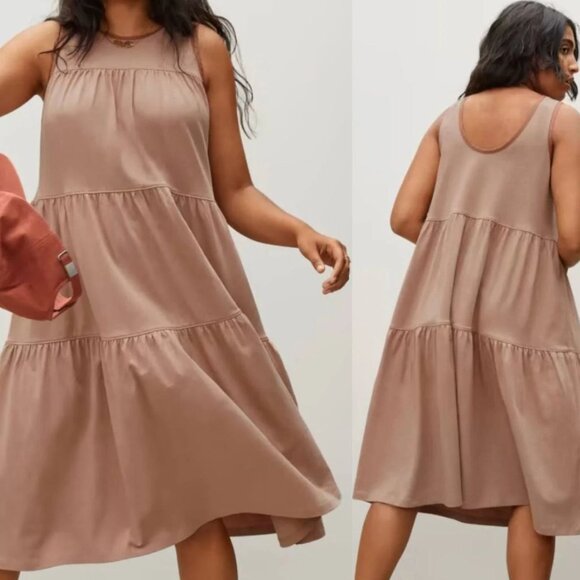 Everlane Dresses & Skirts - Everlane The Weekend Cotton Tiered Midi Dress Pink Mauve Size Large